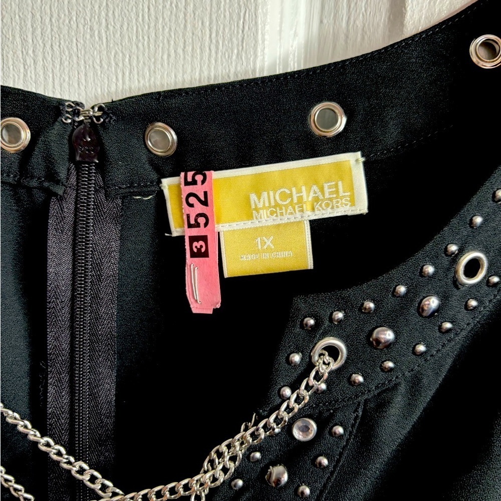 Michael Kors Black Studded Dress; 1X, embellished, chic, steampunk glam, studded - Picture 4 of 7